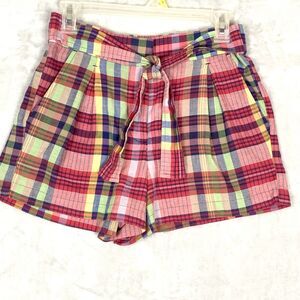 J. Crew  Shorts Womens 4 Plaid Tie Waist High Waisted Elastic Waistband